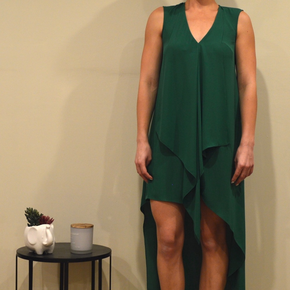 BCBG Emerald green high low dress